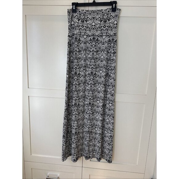 Cynthia Rowley Maxi Skirt Womens M Black White Long Ankle Pull On Casual Stretch - Picture 1 of 14